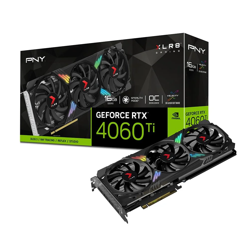 PNY GeForce RTX 4060Ti Graphics Card | 8GB GDDR6 VRAM | OC XLR8 Gaming VERTO EPIC-X | RGB | Triple Fan cooling